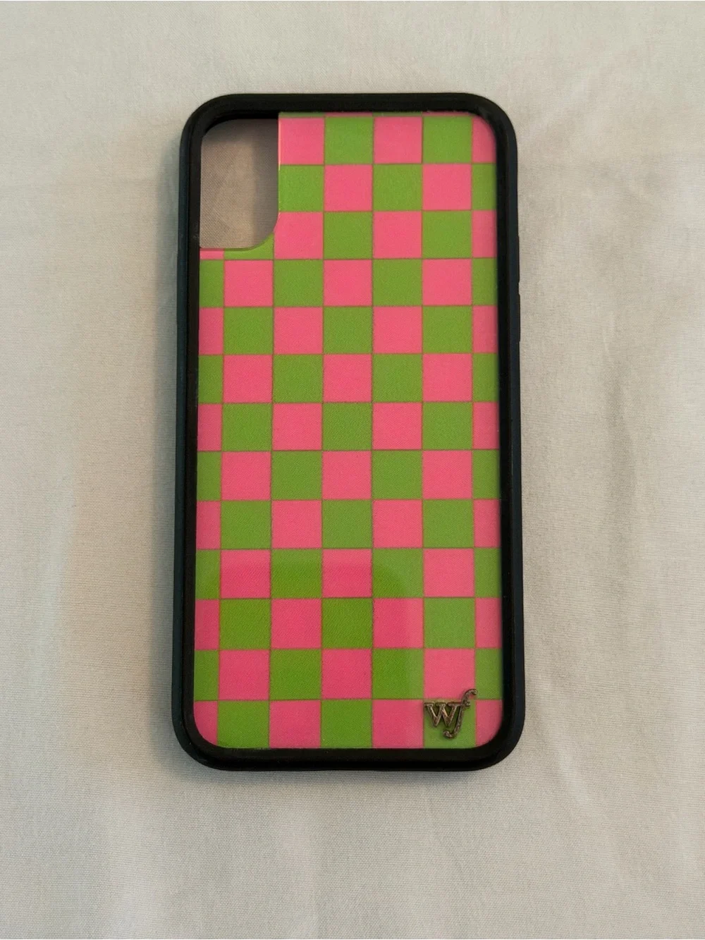 iPhone XS Wildflower Pink & Green Checkered Phone Case